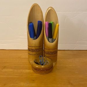 Pencil Holder Wooden Handmade Jamaica  Excellent Condition (items not included)